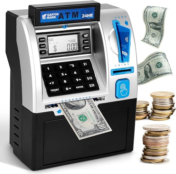 ATM Piggy Bank for Kids Mini ATM Bank Machine with Card & PIN, Coin & Note Recognition, Balance Calculator Fun Electronic ATM Savings Bank for Teenagers & Adults