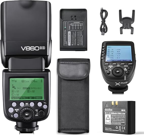 Godox V860II-S TTL Flash with Xpro S Wireless Flash Trigger for Sony High-Speed-Sync Speedlite Light 2.4g Wireless X System 1/8000s Gn60 650 Full Power 2000aah Li-Ion Battery