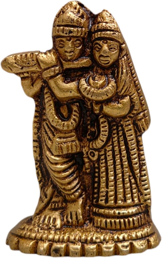 Radha Krishna Pair Murti Idol Statue Sculpture - Brass Statue - 2.5" inch - Home, Office Decor