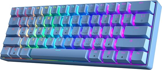 HK GAMING GK61 60% v3 | Hotswap Mechanical Gaming Keyboard | 61 Keys Multi Color RGB LED Backlit for PC/Mac Gamer | US Layout (Blue, Gateron Optical Red)