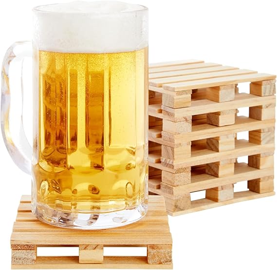 Juvale Wood Pallet Coasters - Pack of 6, 3.9 x 3.9 in, Brown - Square Wooden Drink Coasters for Hot & Cold Beverages - Novelty Mini Pallet Design for Home & Office