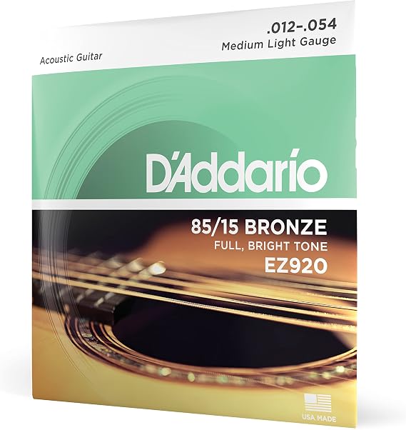 D'Addario Guitar Strings - Acoustic Guitar Strings - 85/15 Bronze - for 6 String Guitar - Full, Bright Tone - EZ920 - Medium Light, 12-54