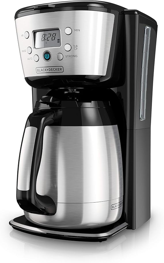Black+Decker Thermal Coffee Maker, 12 Cup, Programmable, Digital Controls, Black And Silver, CM2036SC