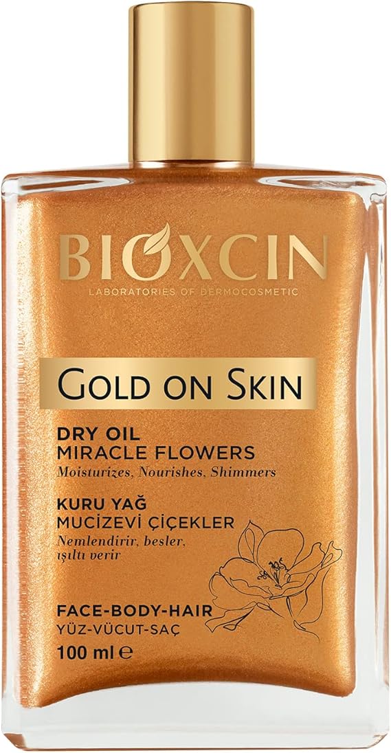 Bioxcin Gold On Skin Kuru Yağ – Yasemin, Manolya, Hanımeli, Kalendula ve Hindistan Cevizi Yağları İçeren Işıltı Veren Nemlendirici – 100 ml – Tüm Cilt Tipleri İçin