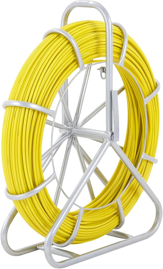 VEVOR Fiberglass Fish Tape 425 FT x 1/4 inch, Fish Tape Duct Rodder Puller with Durable Steel Stand, Non-Conductive Fishtape Wire Cable Running Rod for Walls, Floor and Electrical Conduit
