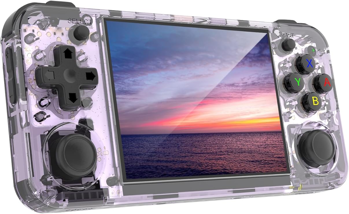 RG35XX H Retro Handheld Game Console 3.5 Inch IPS Screen Linux OS Built-in 64G + 128G TF Portable Pocket Video Player 10000+ Games Retro Video Games Consoles with Case Purple Translucent