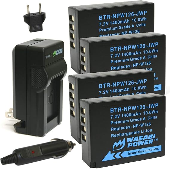 Wasabi Power Battery (4-Pack) and Charger Replacement for Fujifilm NP-W126, NP-W126S
