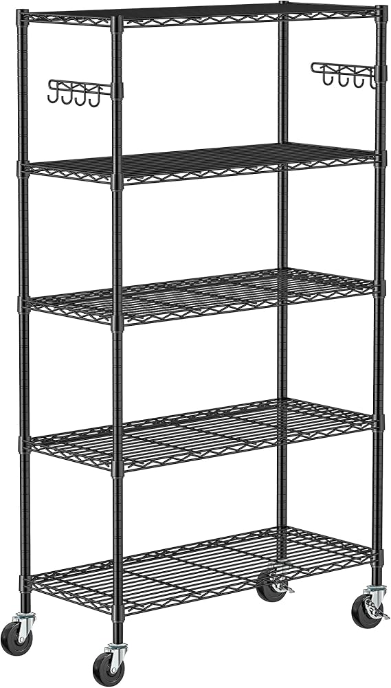 Folews 5-Tier Rolling Storage Shelf with Wheels, Metal Wire Shelving Unit