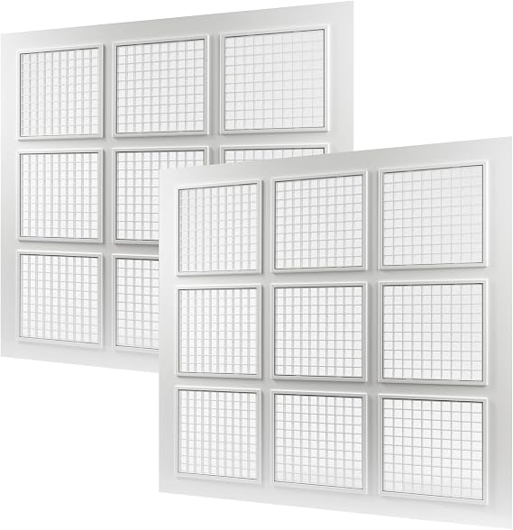 Vent Systems 24" x 24" Inch White Plastic Suspended Ceiling Plate - Pack of 2 - Square Grid Grille with 9 Piece Grid Register - Drop Ceiling Cover for Increased Lightning & Reduce Dust Accumulation