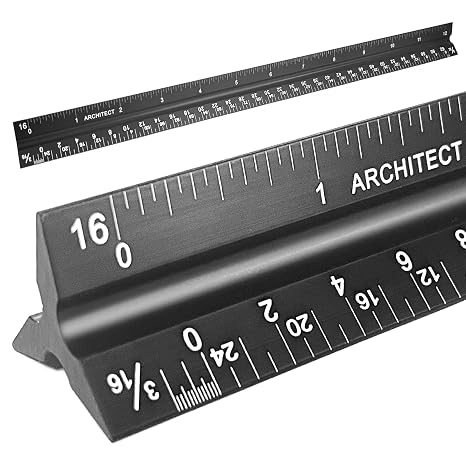 Architectural Scale Ruler 12 Inch, Aluminum Triangular Drafting Ruler