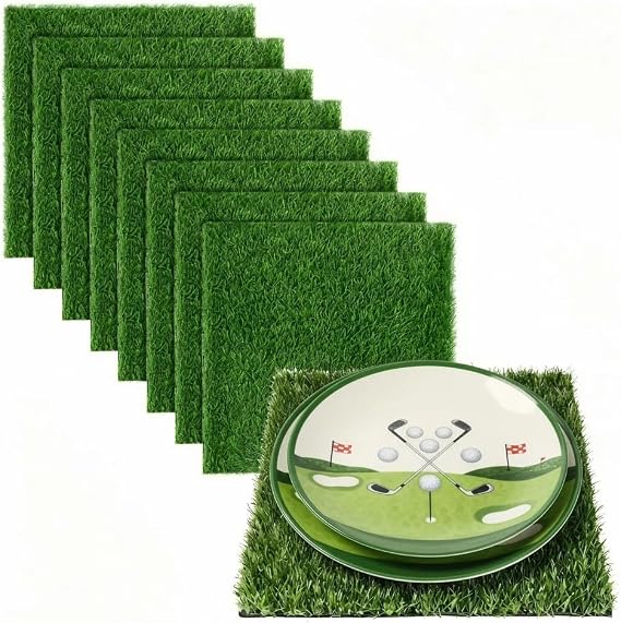 XLX TURF 8 Pack Artificial Grass Square Mats, 12"x12" Fake Grass Placemats to Match Table Runner for Golf Football Summer Party Table Centerpiece, Turf Patch for Crafts