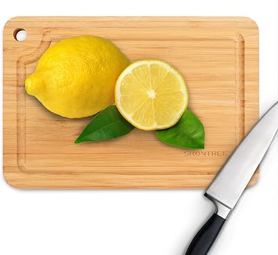 Small Bamboo Cutting Boards for Kitchen, Cutting Board with Handle, Juice Groove for Fruits Chopping, Mini Lightweight 9L x 6W
