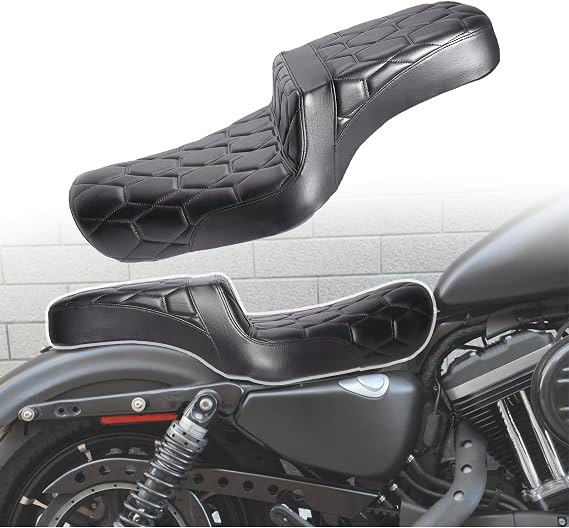 2up seat Fit Harley Sportster XL883N X48 2.0-3.3GAL Black-Hexagon
