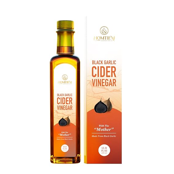 Homtiem Black Garlic Cider Vinegar Naturally Fermented with The Mother, A Unique Alternative to Apple Cider Vinegar, Rich in Antioxidants, Supports Digestion & Detox, Gluten Free, Perfect for Salads & Drinks (350ml)