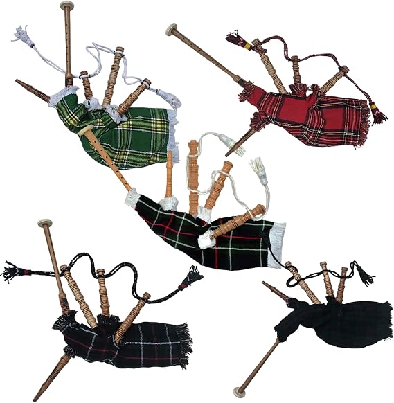 Mini Bagpipe for Kids Sheesham Wood with Two Free Reeds Perfect for Beginners, Traditional Scottish Musical Instrument (Mackenzie - White Cord)
