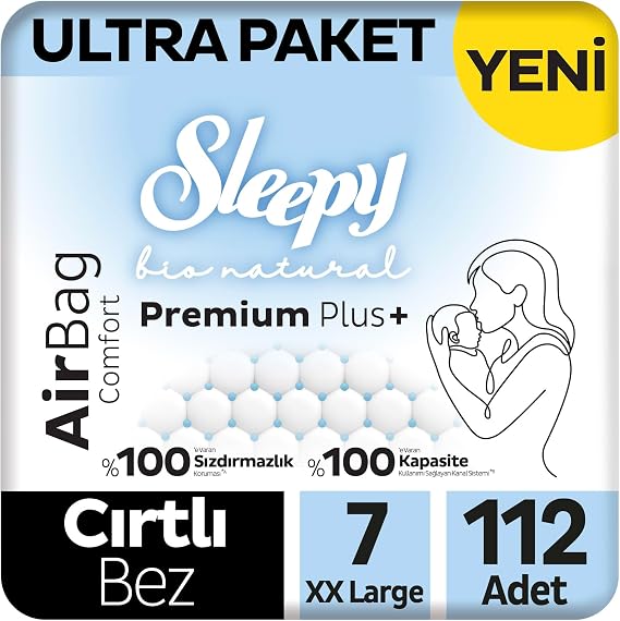 Sleepy Bio Natural Premium Plus Airbag Comfort Ultra Paket Bebek Bezi 7 Numara Xxlarge 112 Adet