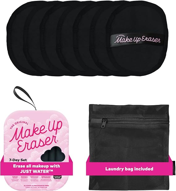 The Original MakeUp Eraser 7-Day Set, Erase All Makeup With Just Water, Including Waterproof Mascara, Eyeliner, Foundation, Lipstick, Sunscreen, and More! Chic Black, 7ct.