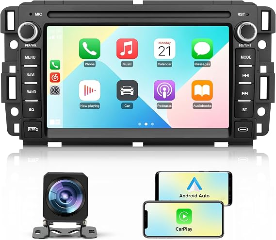 Junsun 4Core Car Radio Stereo for Chevy Silverado GMC Sierra 2007-2013, Android 13 with CarPlay Android Auto Bluetooth GPS Navigation 5GHz WiFi with Backup Camera