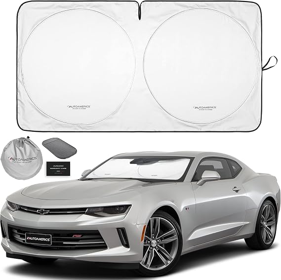 Autoamerics 1-Piece Windshield Sun Shade Foldable Car Front Window Sunshade for Most Sports Cars SUV Truck - Best Heat Shield Reflector Cover - Blocks Max UV Rays & Keeps Your Vehicle Cool - Small Fit