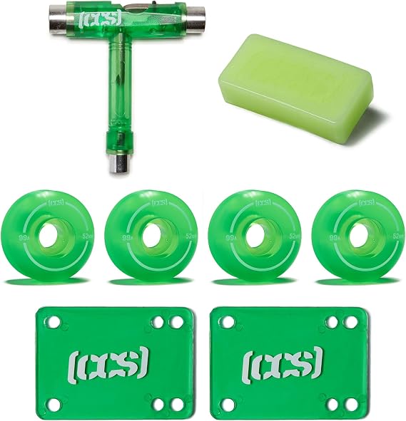 [CCS] Clear Skateboard Wheels Bundle | Professional Grade | Polyurethane | Size 52mm | 99A Durometer | 1/8" Riser Pads | All-in-One Tool | Skate Wax