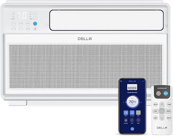 DELLA 12000 BTU Smart Inverter Window Air Conditioner Ultra Quiet AC Unit Cools up to 520 Sq.Ft, Energy Saving, Works with Alexa, GEO Location, Remote/Wi-Fi Enabled Control, Easy Install Kit