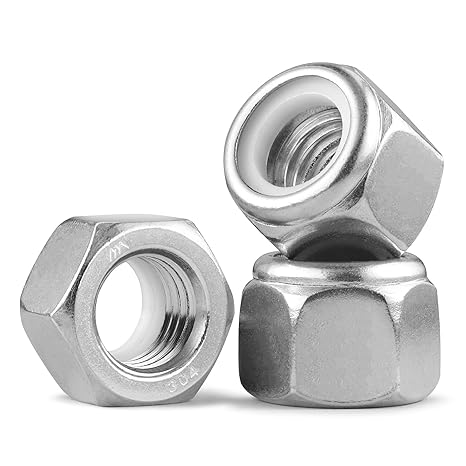 100Pcs #8-32 Lock Nuts, Nylon Insert Locknuts 304 Stainless Steel 18-8 SS Self-Locking Nuts, Coarse Thread Hex Nylock Nut