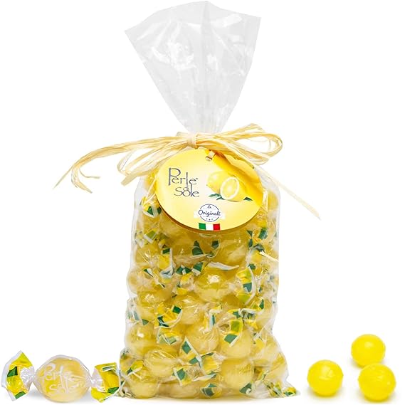 Perle di Sole Italian Lemon Candy Drops - Lemon Hard Candy Individually Wrapped - Fizzy and Tart Citrus Candies (17.63 oz | 500 g)