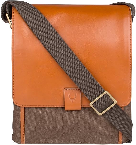 Hidesign Aiden Genuine Leather Medium Crossbody Men/Women Shoulder Messenger Bag/Travel Bag / 10.5" iPad Bag, Tan