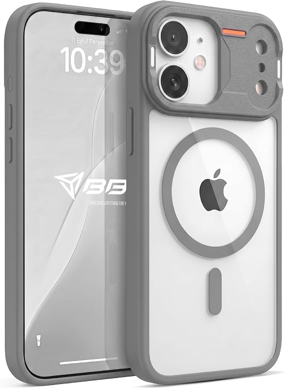 Babilden iPhone 17 İçin Kılıf Mat Şeffaf Magsafe İle Uyumlu Premium Koruyucu Darbe Emici Silikon Kenarlı Kamera Korumalı (Gri)