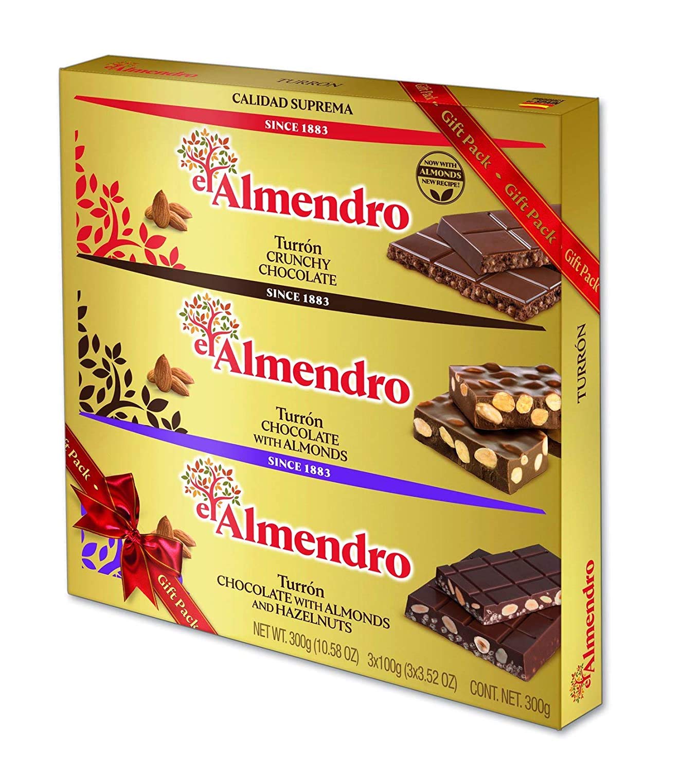 El Almendro Chocolate Turron Pack: Chocolate With Almonds, Crunchy Chocolate, And Chocolate With Almonds And Hazeluts - 3 bars total 3 x 3.5Oz - Product Of Spain
