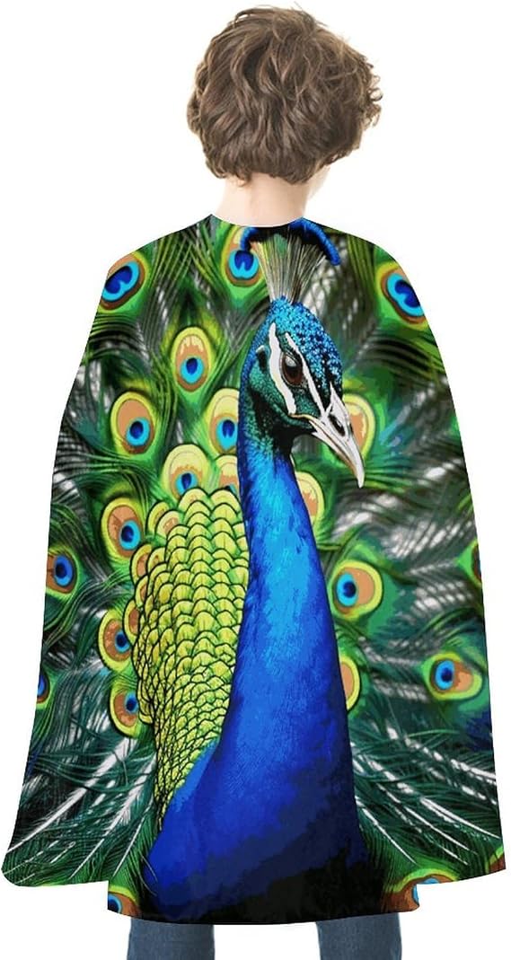 Renaissance Cape Halloween Costume for Men Women Blue Peacock Vintage Capelet for Cosplay Parties