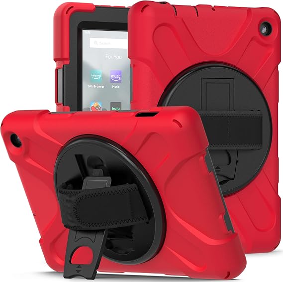 Case for Amazon Kindle Fire 7 (12th Gen 2022), Protective Rugged Kids Case with Hand Strap, 306 Rotating Kickstand, Protective Case for Amazon Kindle Fire 7 (12th Gen 2022)
