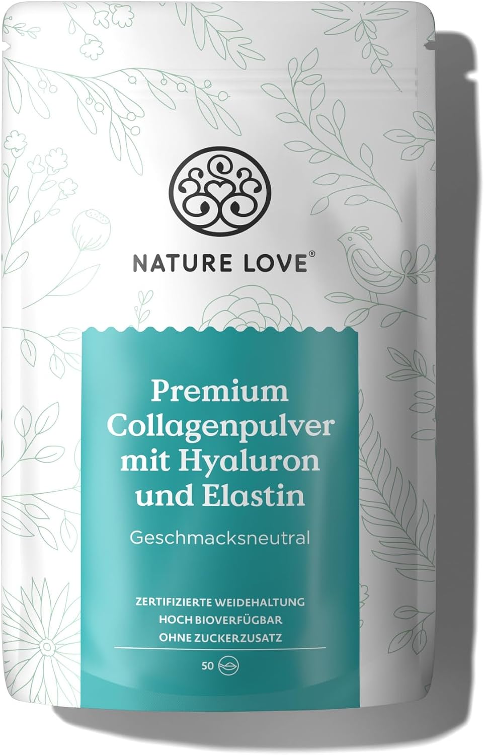 NATURE LOVE® Premium Collagen Powder with Hyaluronic Acid and Elastin - 500 g Collagen - Peptides Type 1 and 3 - Neutral in Taste - Collagen of Grazing Cattle - Laboratory Tested