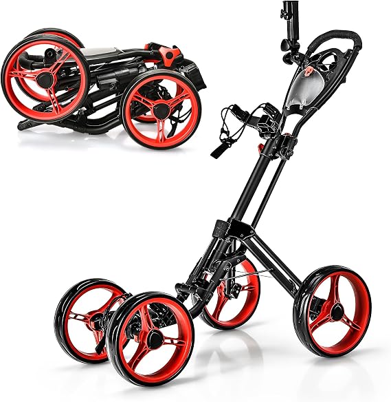 ULTIMATE 4 Wheel Golf Push Cart, Lightweight Folding Golf Walking Cart