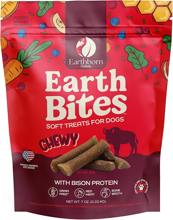 Earthborn Holistic EarthBites Soft Chewy Grain-Free Dog Treats with Bison 7 oz