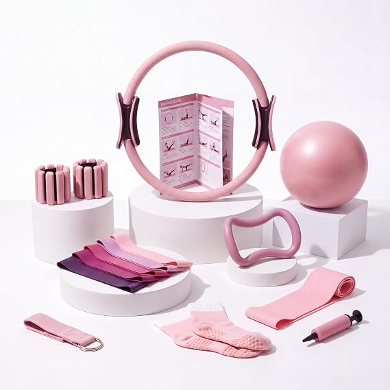 Complete Pilates Kit 16 Piece Pink Ring, Ball, Socks, Bands & Weights Set