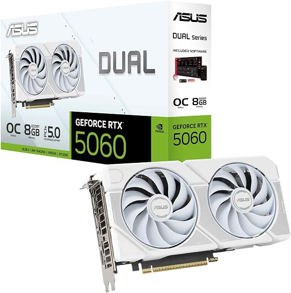 ASUS DUAL-RTX5060-O8G-WHITE-NVIDIA-GEFORCE-RTX 5060-8GB GDDR7-128bit-OC-HDMI-3xDP-DLSS3 GRAPHICS CARD