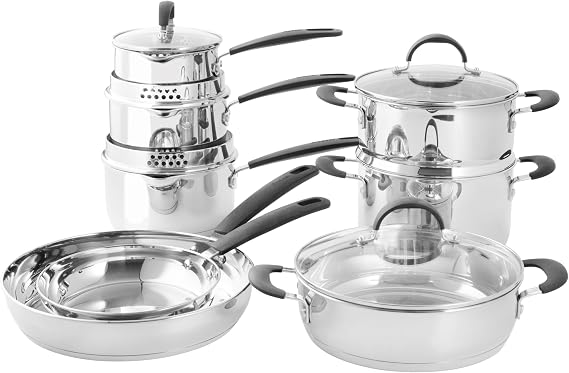 ProCook Gourmet Stainless Steel Cookware Set - 8 Piece, 14/16/18/20/24/28 cm, Induction Compatible Pans with Stay Cool Handles, Uncoated Pots and Frying Pans, Dishwasher Safe -