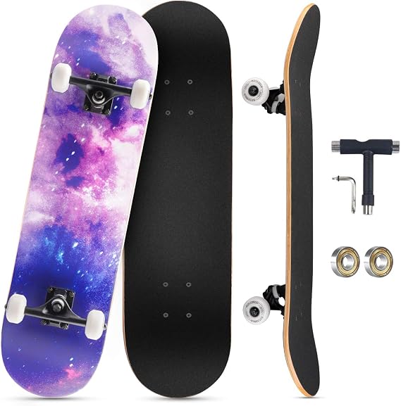 Professional Standard Complete Skateboards 31x 8 Inch Longboard for Kids Teens &Adult Beginner Teens Gift Canadian Maple Double Kick Deck