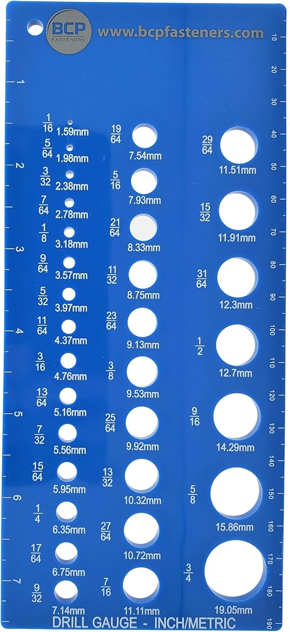 BCP Fasteners Drill Bit Gauge, 32 Sizes From 1/16" to 3/4"
