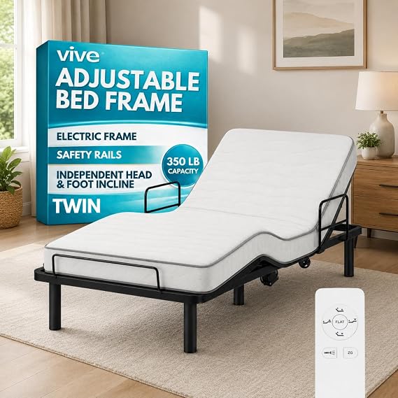 Vive Adjustable Bed Base Frame (Twin) - Electric Heavy Duty Metal Platform Bed Frame with Adjustable Base for Hospital Mattress - Remote for Head, Leg & Foot Incline - Dual USB Ports - Easy Assembly
