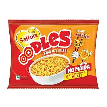 Saffola Oodles, No Maida Oats Noodles, Instant Noodles Packets, Healthy Noodles Masala, Ring Noodles, 53g (1 Serves)
