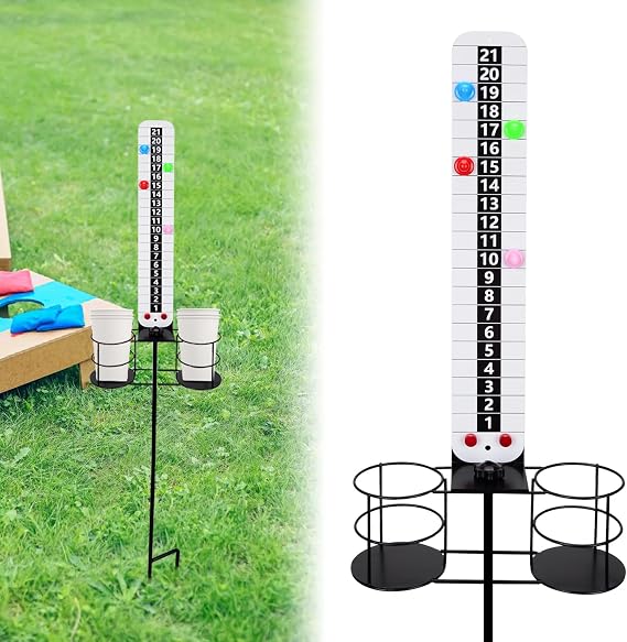 Metal Cornhole Scoreboard with Drink Holders Corn Hole Score Keeper with Magnetic for Outdoor Yard Lawn Game(1 PCS)