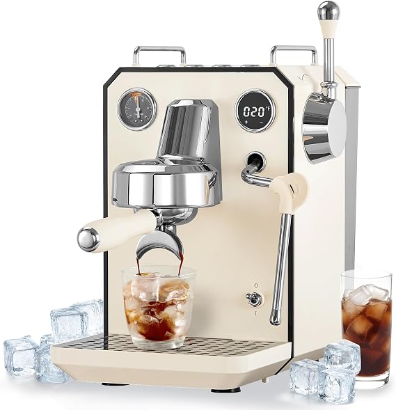 Gemilai G3006A Espresso Machine, Cold & Hot Brew Espresso Maker for Home with Dual PID Temperature Control, Dual Display, 15 Bar Pump, Adjustable Brewing Program, Steam Wand, 57oz Water Tank, White