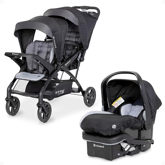 Baby Trend Compact Double Stroller & Infant Car Seat Combo, 2 Pc, Stormy | Lightweight and Compact Travel Stroller and Car Seat Tandem For Babies, Infants, And Toddlers