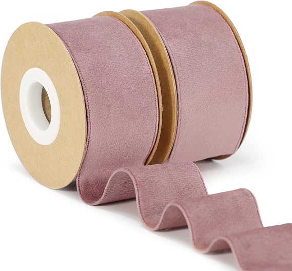 Keypan Rose Gold Velvet Ribbon 1-1/2" x 10YD Handmade 2 Rolls Set