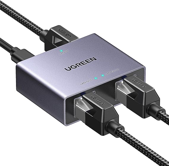 UGREEN 1000Mbps Ethernet Splitter 1 to 2, Plug and Play, Space Grey