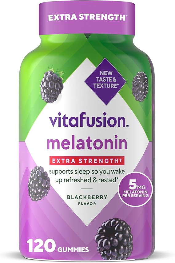 Vitafusion Extra Strength Melatonin Gummy Vitamins, 5mg, 120 ct Gummies | for Adult Women and Men | Blackberry Flavor | Gluten and Dairy-Free Supplement