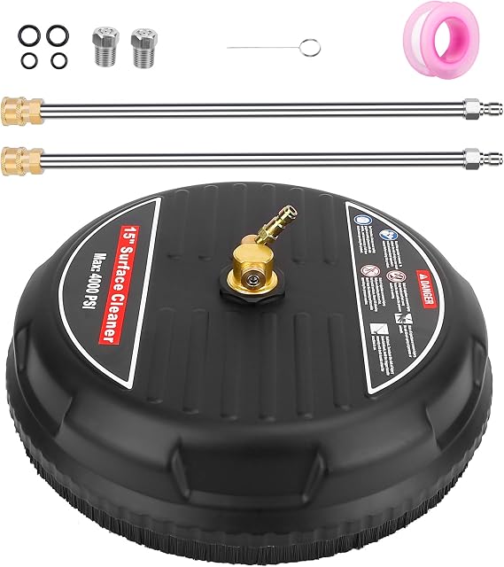 Pressure Washer Surface Cleaner, Moclever 3600PSI Pressure Washer Circle Attachment,15in Power Washer Disc Attachment with 2 Extension Wands for Cleaning Driveway, Sidewalk, Deck, Patio Black