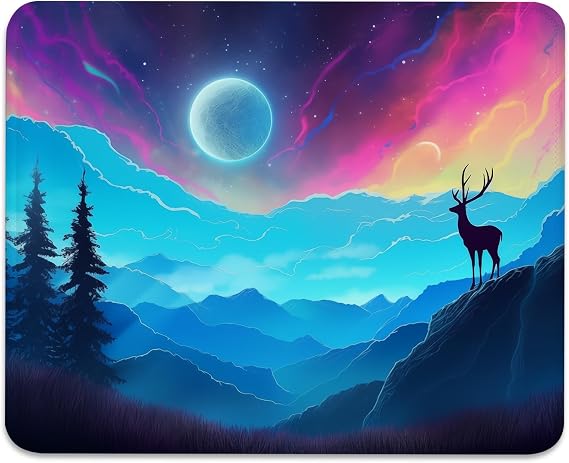 Enchanted Forest and Mountains Mouse Pad - Mystical Night Sky for Your Workspace, Stitched Edges Non-Slip Rubber Base Mouse Pads for Computers Laptop